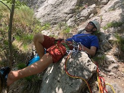 Quick nap before entering main wall from pitch 6.