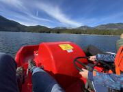 The pedal boat moves along quickly.