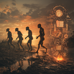 Created with Midjourney using the prompt: 'Cultural vs. Biological Evolution'.<br/><br/>Erstellt mit Midjourney unter Verwendung der Anfrage: 'Cultural vs. Biological Evolution'.